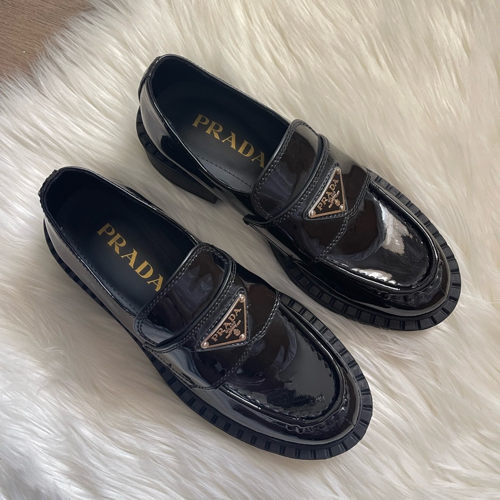 Black patent leather PU chunky loafers